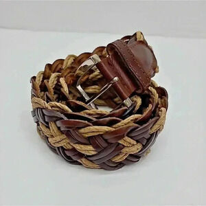 Vintage Leather Belt Weave with Jute Brass Buckle Women's Small Y2K 90's Vibes